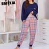 GMXIA Женская пижама с принтом, большого размера, с длинным рукавом, комплект из двух предметов для дома