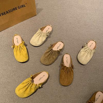 Баотоу полутапочки женские носят новые на плоской подошве плиссированные ленивые крутые тапочки универсальная обувь