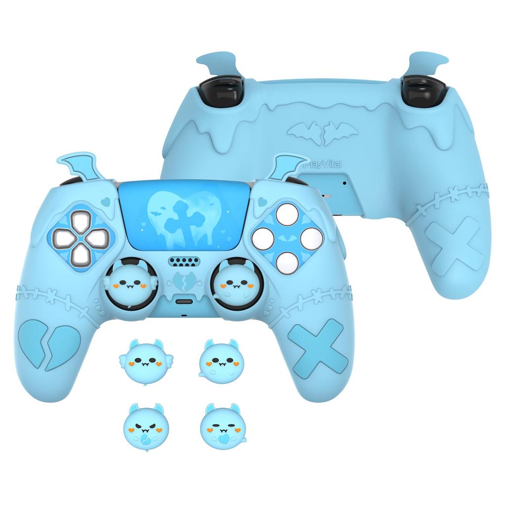 PlayVital Gothic Imp Cute Protective Cover for Ps5 4 Thumb Grip Caps and 6 Stickers Grip Cover for Ps5 Compatible with Official Ps5 Charging Station