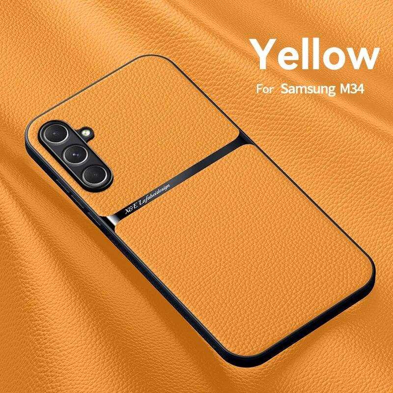 Для Samsung Galaxy M34 5G чехол автомобильный магнитный держатель кожаные чехлы для телефонов Samsung M34 M 34 5G SM-M346B противоударная задняя крышка