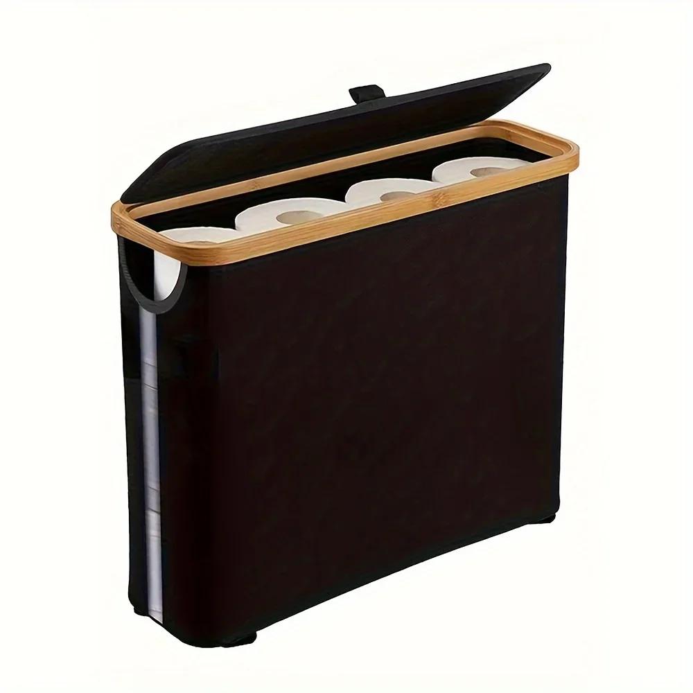 Bathroom Storage Basket Paper Organizer with Handle Slim Roll Paper Storage Box, Rectangle Shape for Home Organization
