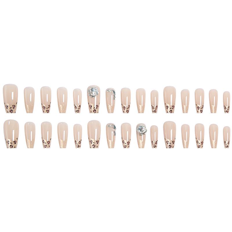 Носимые накладные ногти для французского маникюра с леопардовым принтом – Осенне-зимние отбеливающие наклейки, Накладные ногти премиум-класса