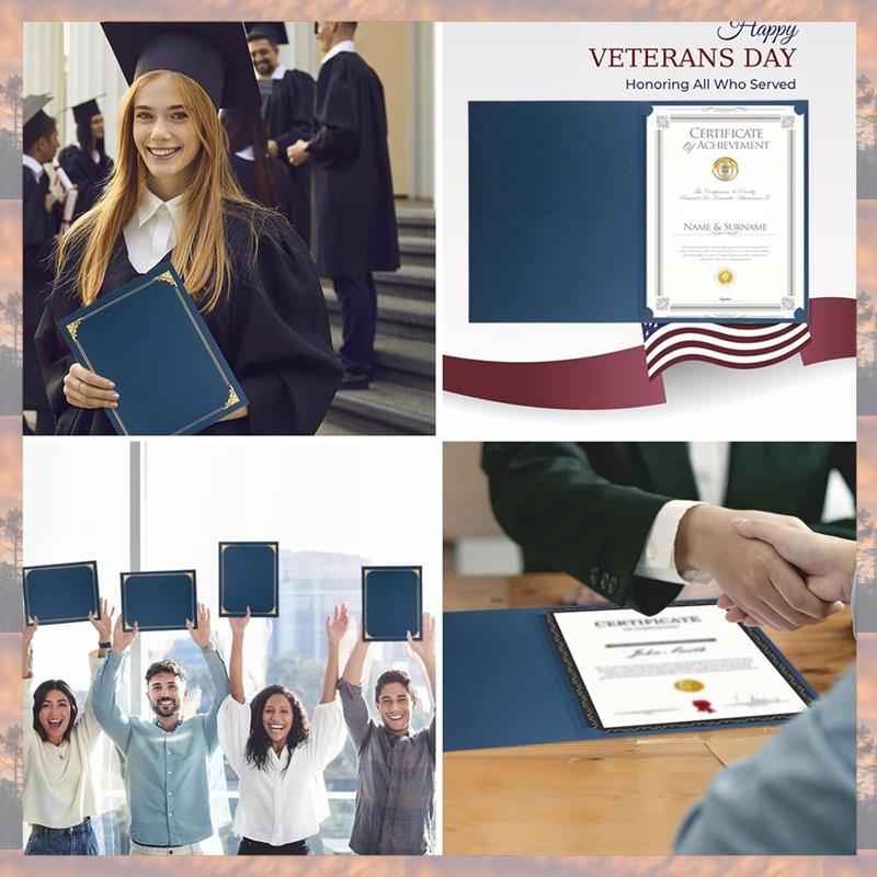 Тренд 2025 года 10 штук держателей для сертификатов, держателей для дипломов, обложек для сертификатов с золотой фольгированной рамкой, синяя бумага для формата Letter 8,5