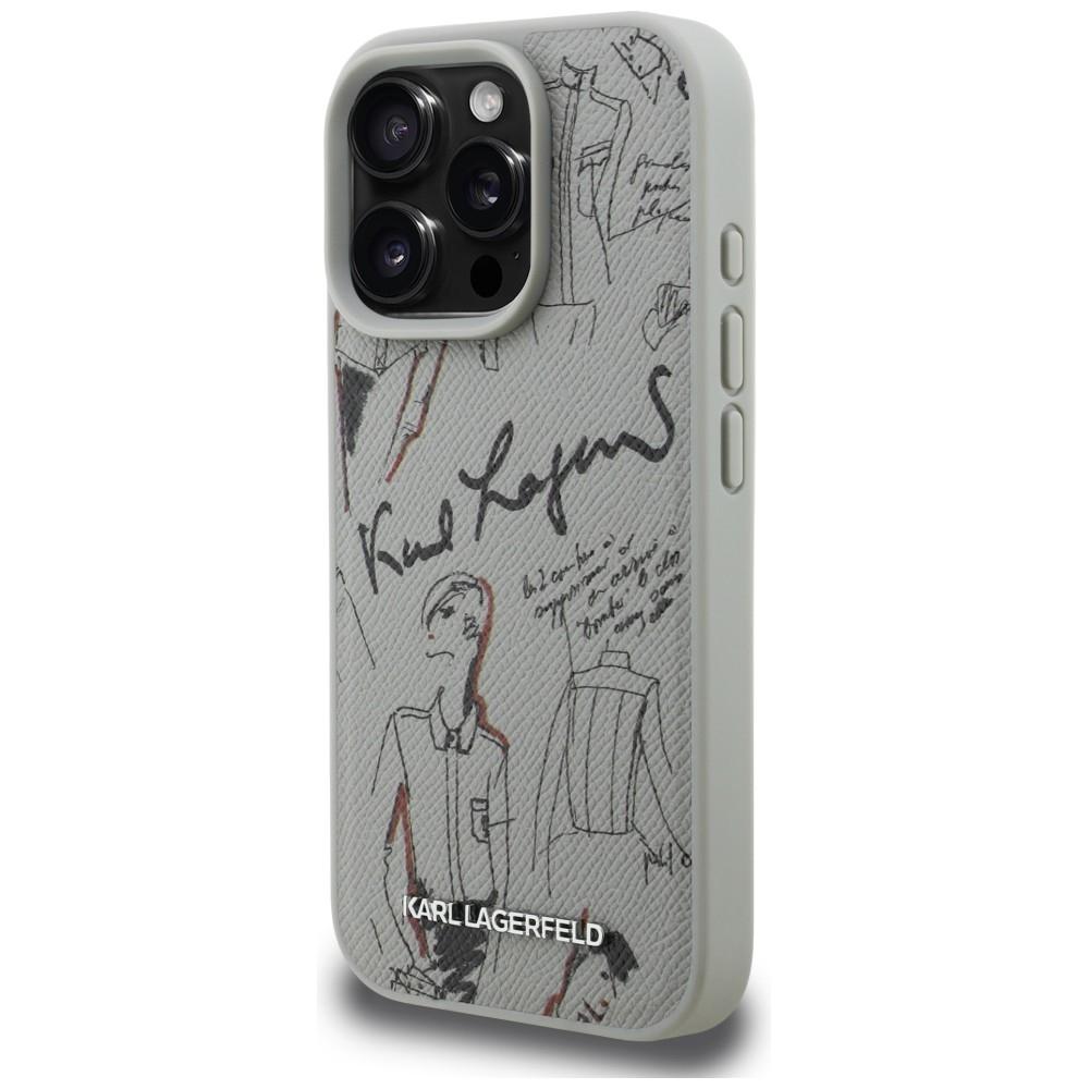 Karl Lagerfeld Grained Pattern & Logo MagSafe Case for iPhone 16 Pro Max Gray