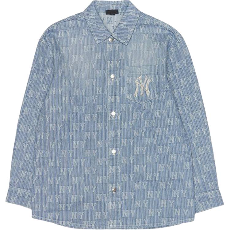 Модная джинсовая рубашка с длинным рукавом и большим логотипом New York Yankees из MLB, унисекс, 3ADRM0454-50INS