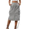 Women Baggy Skirt Side Drawstring Skirt Large Pocket Midiskirt Pure Color Loose Midiskirt Light