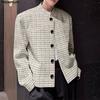 Autumn Elegant Men Long Sleeve Casual Plaid Buttons Texture Jackets Coats