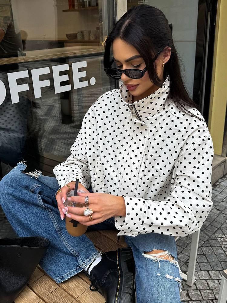 Women’s Polka Dot Long Sleeve Cardigan and Shorts Set 2025 Spring Summer Two-Piece Outfit Casual Slim Fit