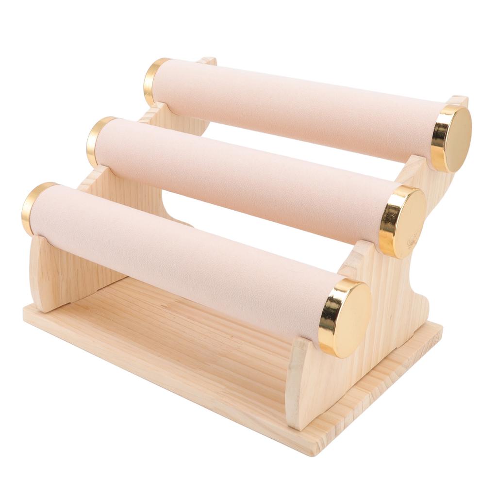 Bracelet Holder 3 Tier Detachable Jewelry Display Stand with Wooden Tray for Watch Home Shop Pink