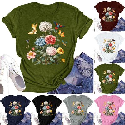 Женская повседневная футболка с круглым вырезом и цветочным принтом, короткий рукав