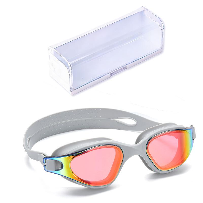 Adult swimming goggles, anti-fog, professional one-piece silicone large-frame electroplated swim goggles