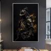 Черный и золотой самурай, средневековый воин в доспехах, фигурка, холст, настенные художественные картины, напечатанные современные классические ретро-роскошные художественные плакаты, украшения для дома