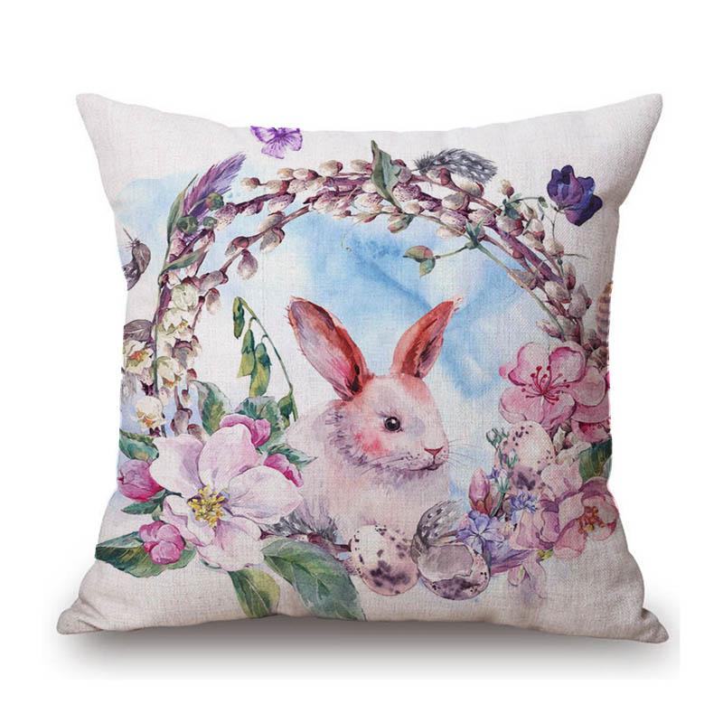 Happy Easter Day Cute Bunny Rabbit Home Decoration Sofa Throw Pillow Case Lovely Cozy Children Room Chair Cushion Cover Case