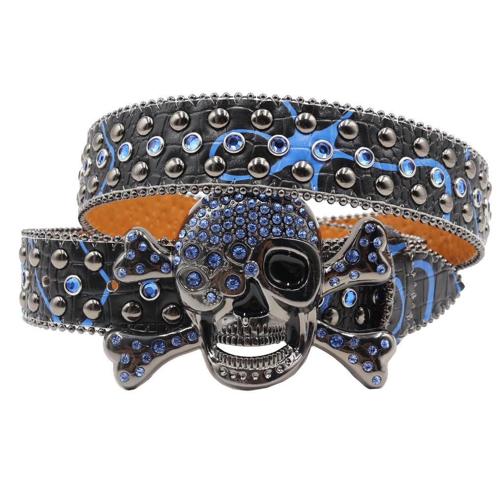 Унисекс кожаный ремень с rhinestone-черепом - Джинсовый пояс в европейском стиле