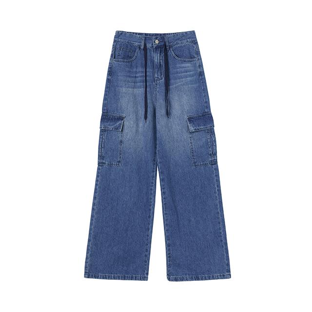 LAP Cargo Wash Contrast Drawstring Long Wide Pants Aq1Dp265