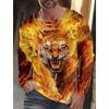 Design Trendy Men's Animal 3D Digital Printed Men's Round Neck Long Sleeved T-shirt Casual American T-shirt