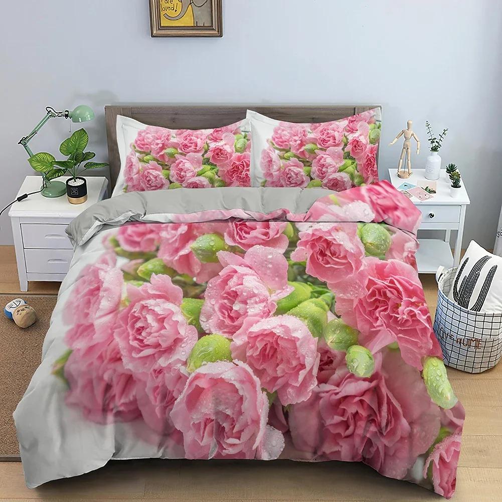 3D Rose Flower Duvet Cover Queen King Double Bedding Set Quilt Cover with Zipper Closure King Size Polyester Quilt Cover