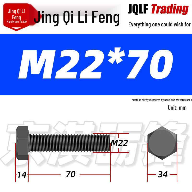 12.9 Grade High-Strength Blackened Hex Bolt M22-M48