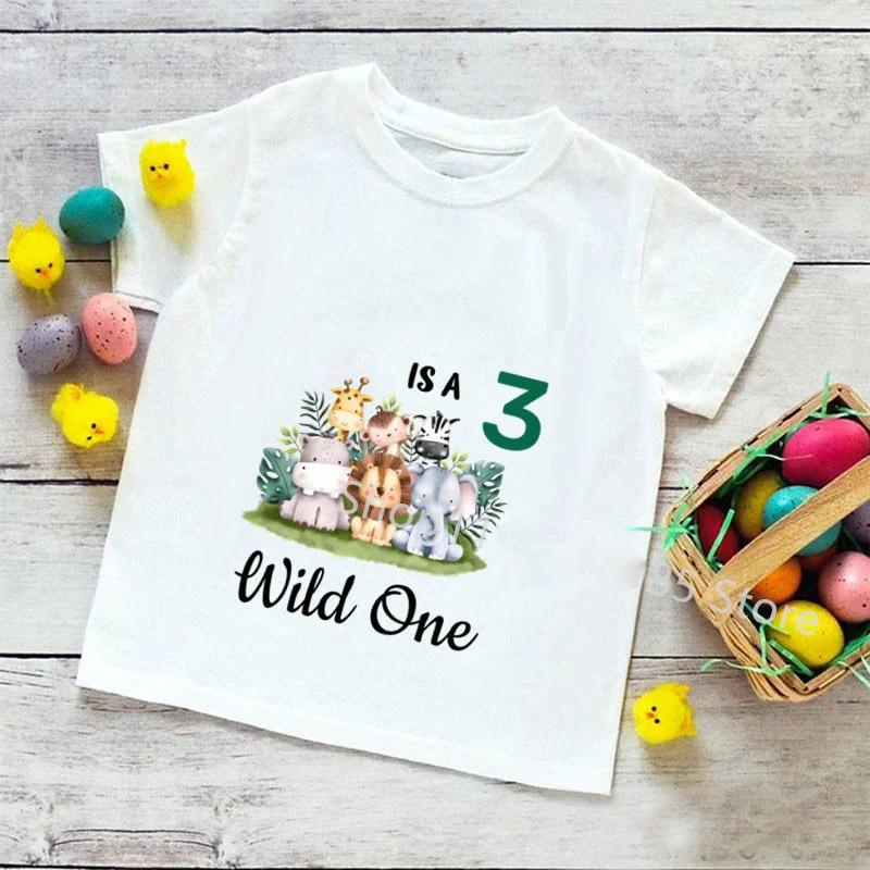 Персонализированная рубашка на день рождения, футболка для детей 1–9 лет, футболка с изображением диких животных, футболка для вечеринки в честь дня рождения, одежда с дикими животными, детские подарки, топы