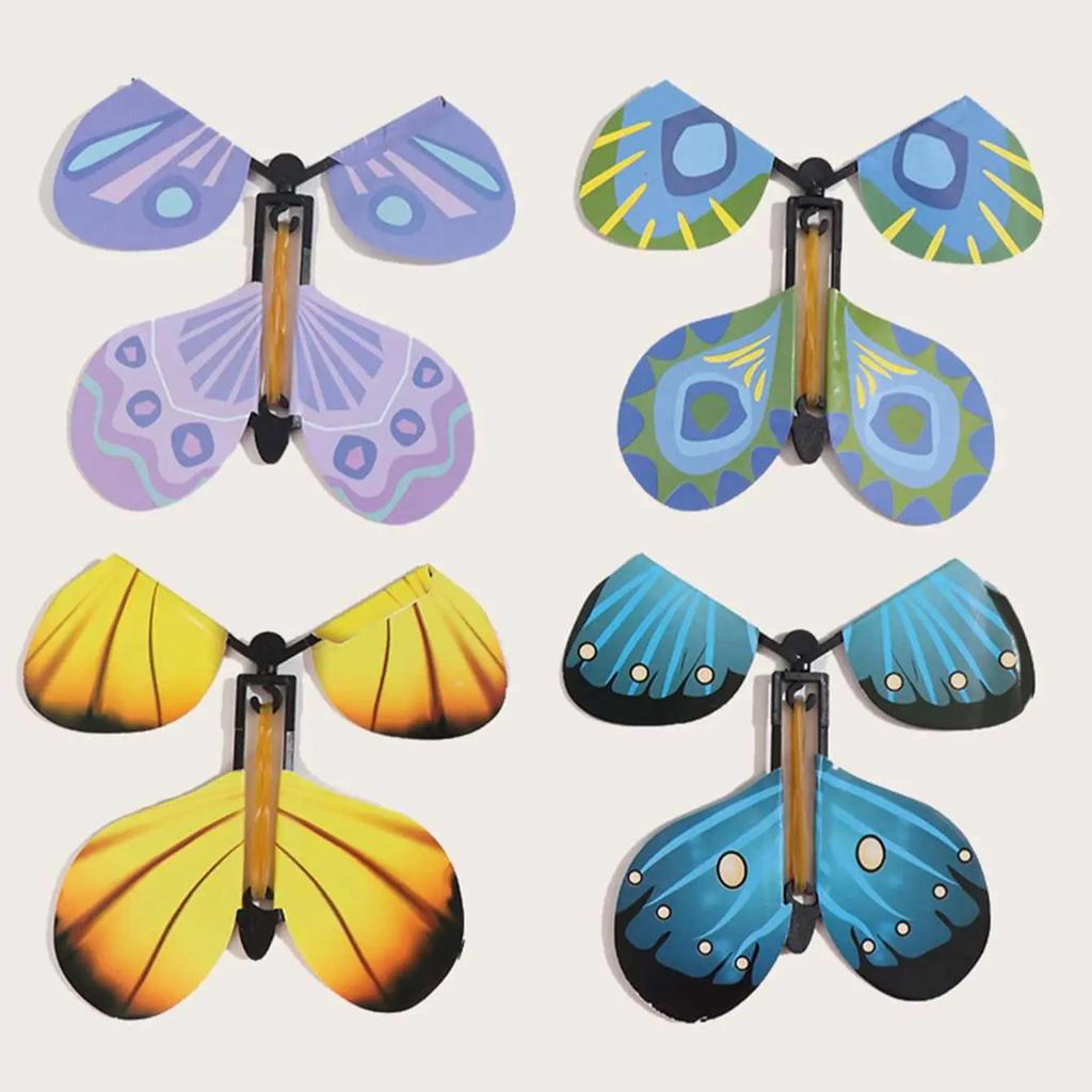 1PC Magic Flying Butterflies Wind Up Toy In The Sky Bookmark Greeting Cards Rubber Band Powered Kids Magic Props Surpris Gift
