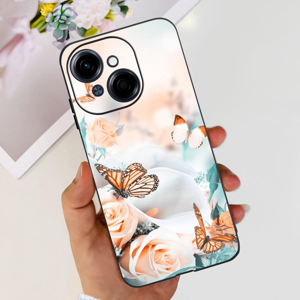 Цветок Бабочка Женская Модная Задняя Крышка Для Tecno Spark GO 1 Spark GO 2025 Чехол Для Телефона Черный Матовый Мягкий ТПУ Силикон