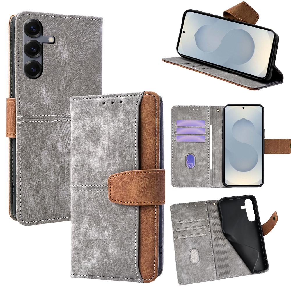 For Samsung Galaxy S25 Case RFID Blocking Color Splicing PU Leather Wallet Phone Cover
