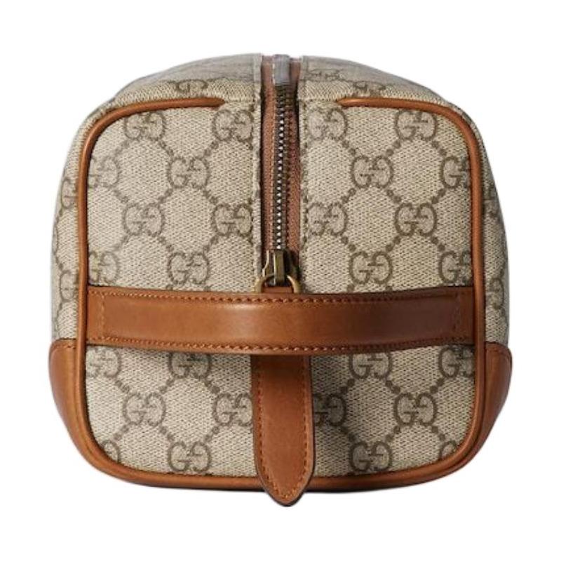 Gucci Бренд GG Emblem с принтом, на молнии, кожаная косметичка, средний размер, мужская, бежевая и темно-коричневая