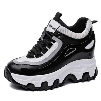 Мода 9 см Натуральная кожа Платформа Клин Скрытый каблук Женская Повседневная обувь Массивные кроссовки Za Мода Зимние Теплые Кроссовки Ботинок