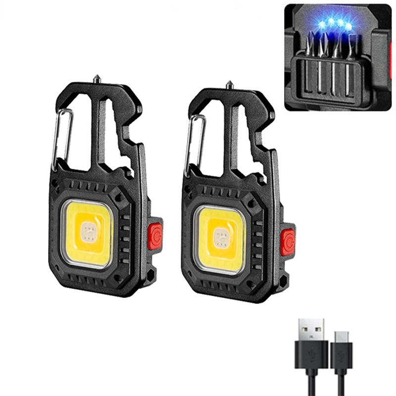 Мини светодиодный брелок портативный рабочий свет карманный фонарик USB аккумуляторная уличная лампа для кемпинга с открывалкой для бутылок с молотком