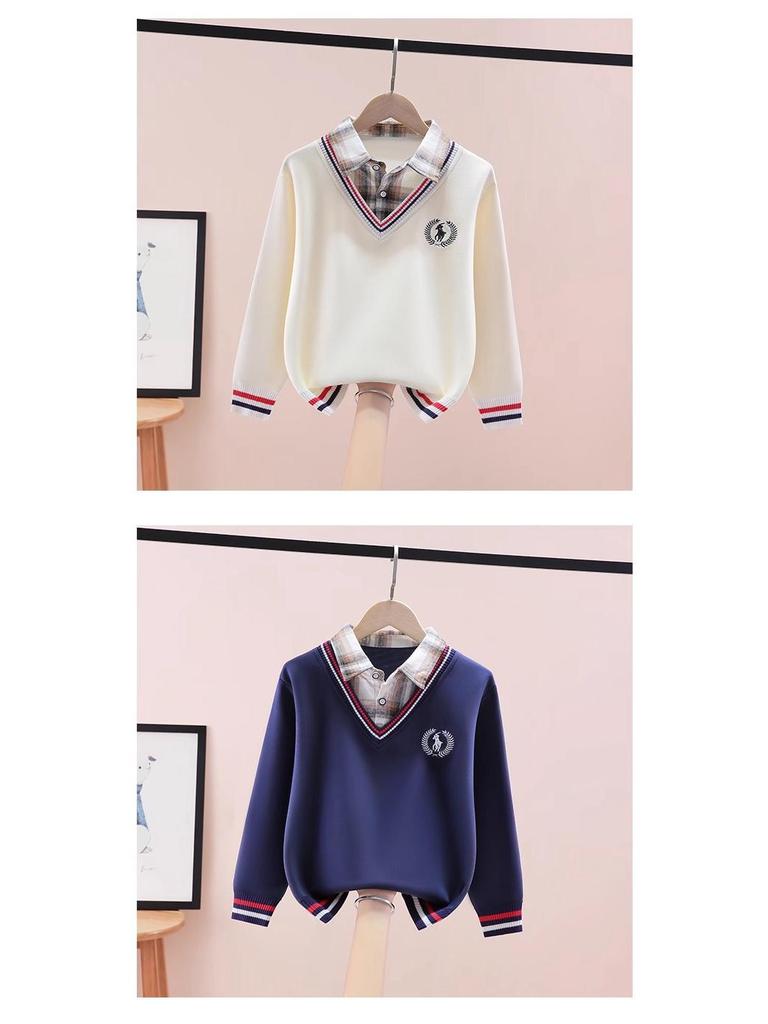 Мальчиковая осенне-зимняя флисовая футболка с длинным рукавом, имитирующая двойку