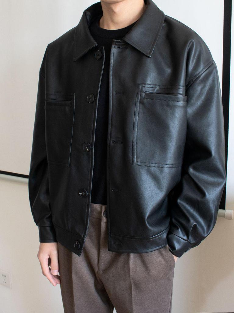 Men's Korean Style Retro PU Motorcycle Jacket - Spring/Autumn