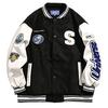 KOSIKINI Varsity Jacket for Men and Loose Cold Plus Size Women, Fit, Embroidered, Weather, Patchwork, Padded, Streetwear, (2XL, Black)