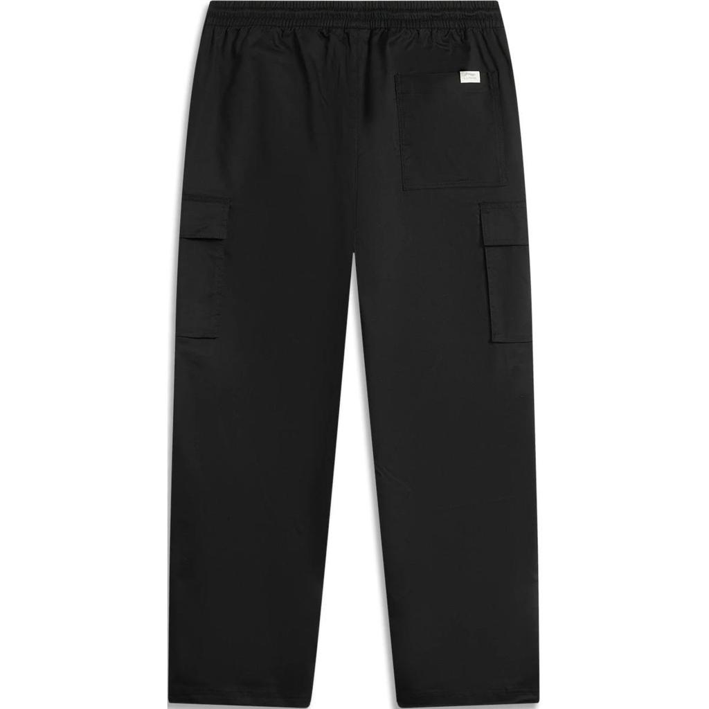 Li Ning Китайская культура Серия однотонные средней талии завязывающиеся шнурком удобные дышащие прямые повседневные брюки унисекс низ черный AKXU185-1