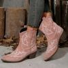 Модные винтажные ботинки с вышивкой Женские 2025 Квадратный каблук Острый носок Ботильоны Женские Удобные ботильоны из искусственной замши Mujer