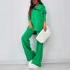 Women's Casual Zip-Up Tracksuit Set Loose Fit Wide Leg Pants Outfit In Green Brown Blue Black White