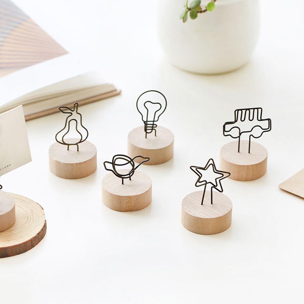 Gift Memo Card Desktop Ornament Round Wooden Holder Message Left Supporter Picture Clip Photo Frame