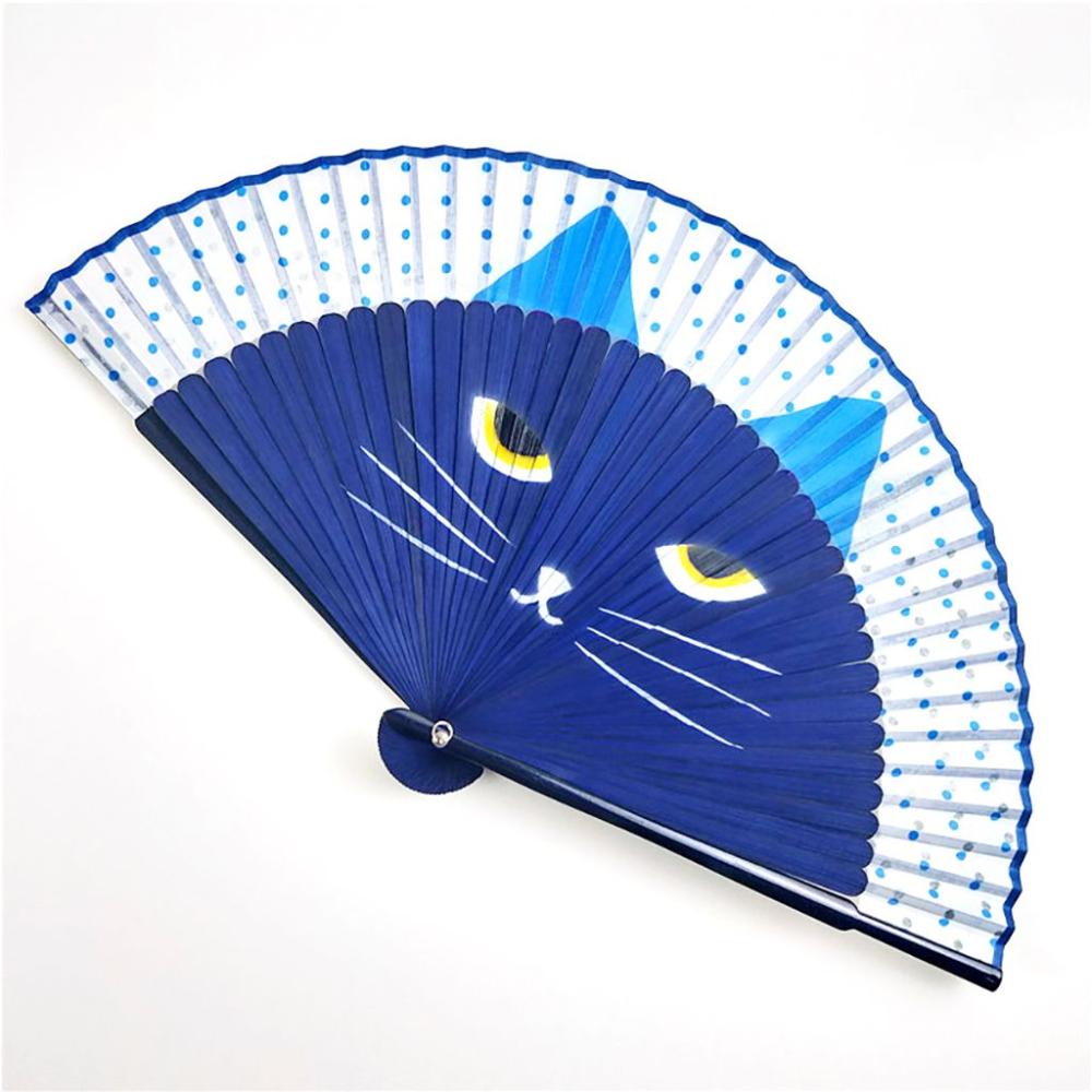 pcs Cat Patterns Bamboo Wooden Handmade Summer Gift Home Decoration Silk Fan Folding Fan Fan Crafts
