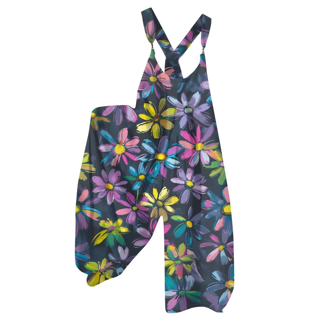 Women's Summer Overalls Floral Print Vintage Jumpsuit (Non-Adjustable Straps)