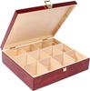 Boîte À Thé - Creative Deco - Rouge - 29 X 25 X 7,5 Cm - 12 Compartiments - Bois Massif