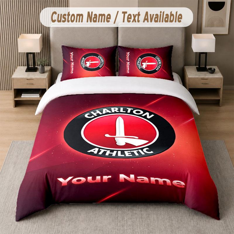 Custom Bedding Set Charlton Athletic Pattern, Print Name Text 1 Duvet Cover plus 2 Pillowcases Home Textile
