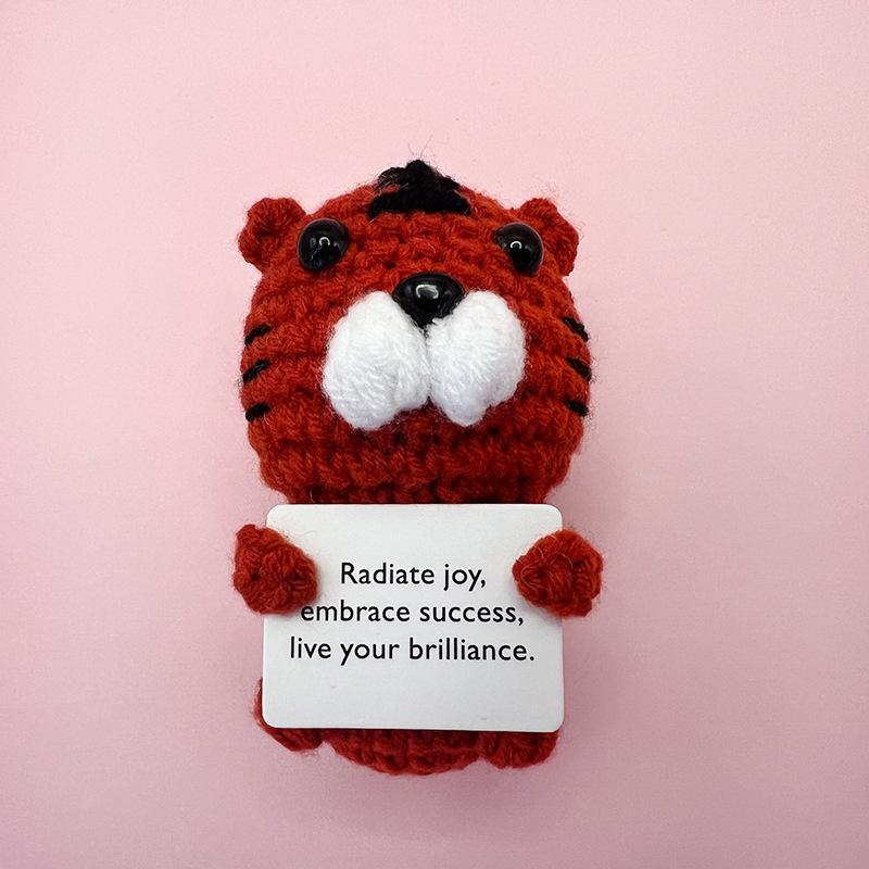 Cute Handcrafted Knitted Rabbit Doll With Card Room Decor Positive Tiger Panda Doll Ornament Christams Gifts Home Decoration