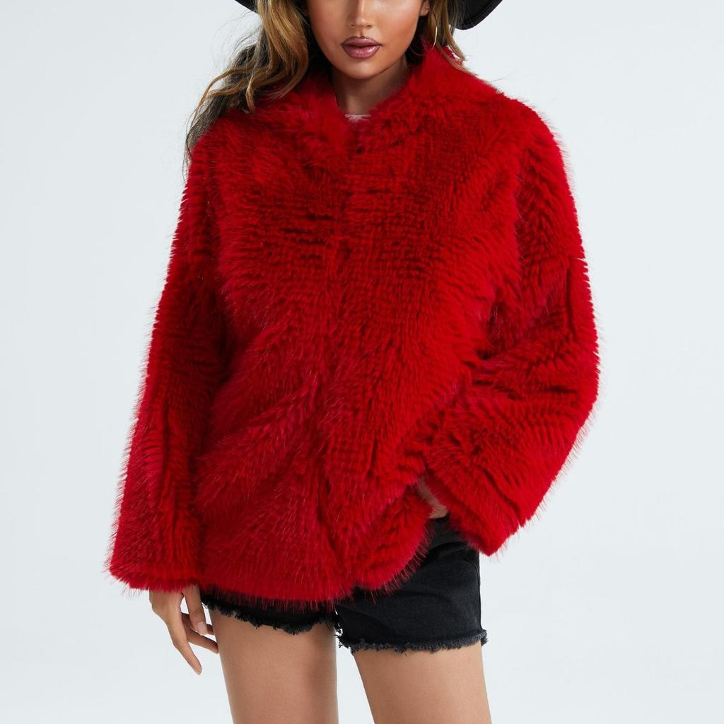 Женская осенне-зимняя однотонная плюшевая куртка с капюшоном на молнии