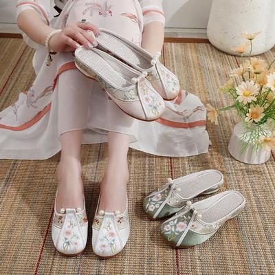 [Smoke willow] 2025 летние новые старые пекинские тканевые туфли старинные ципао сумки головные тапочки мягкая подошва ретро вышитые туфли