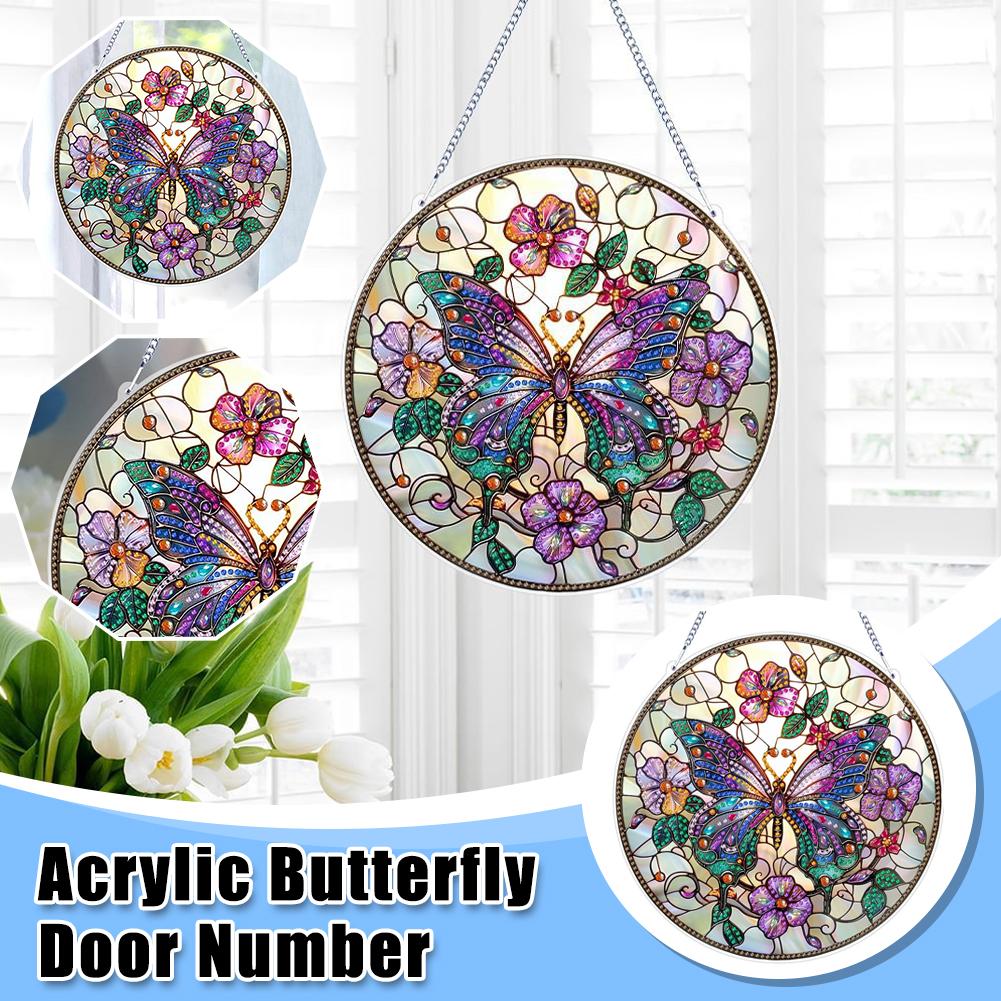 Butterfly Wall Art Decor Round Hanging Sign Decorative Acrylic Plate Welcome Decoration Pendant R8E7