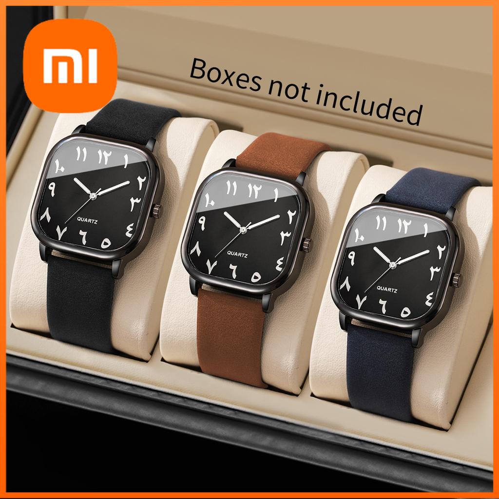 Xiaomi 3PCS Fashion Women Square Quartz Watches Set Leather Strap Creative Arabic Dial Ladies Watches Relogio Feminino (Without Box)