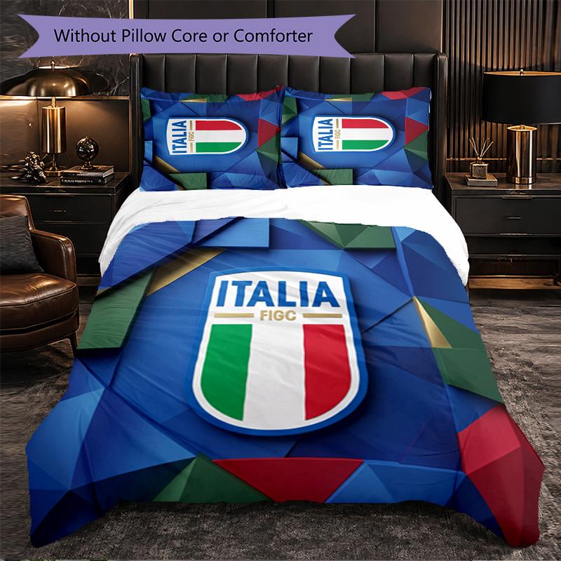 Italy Football Pattern 3 Pieces Bedding Set Soft Microfiber Duvet Cover with Pillow Cases for Bedroom