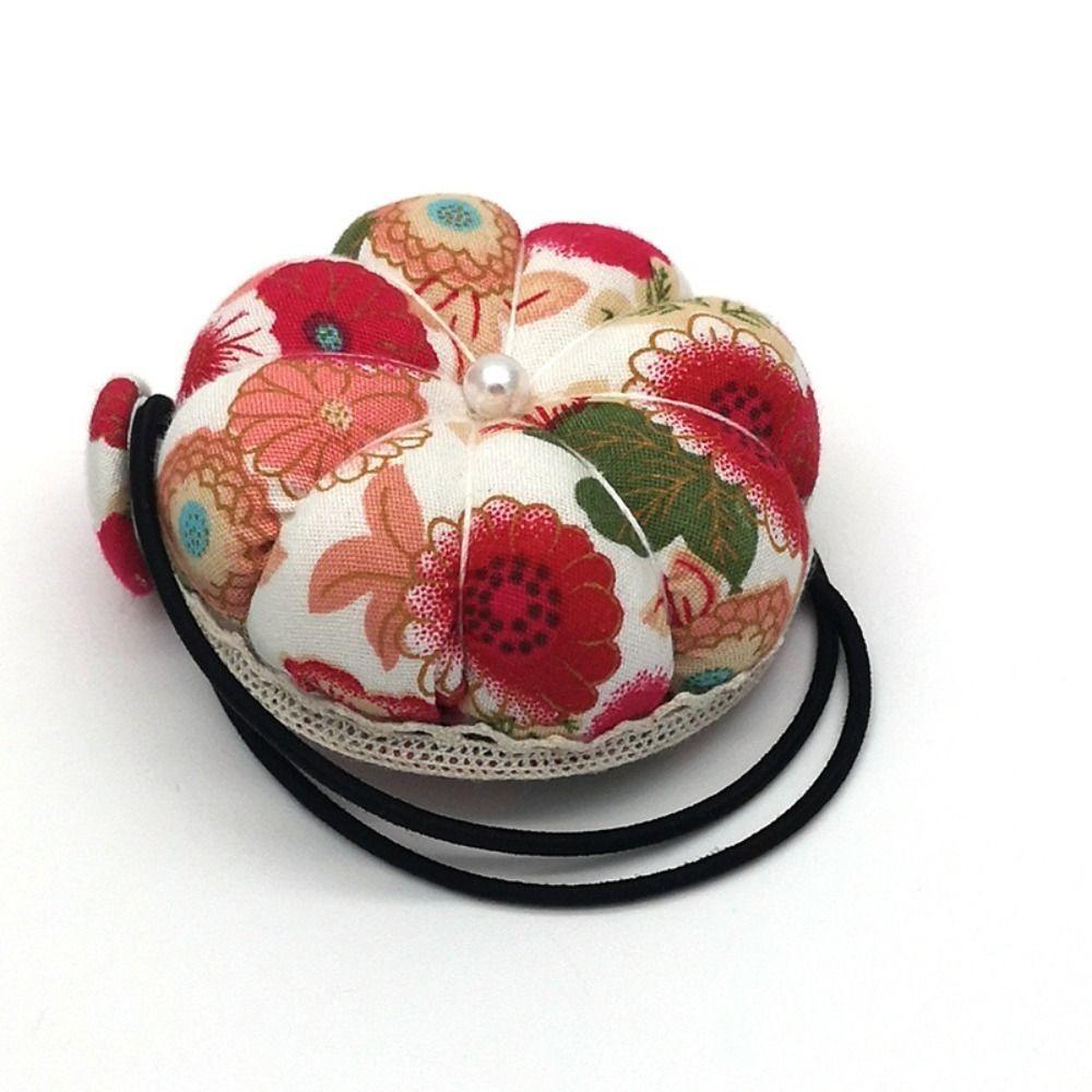 Red Wrist Strap Pin Cushion Diameter 6cm Elastic Strap Pincushion Pumpkin Pin Bag For Handcraft
