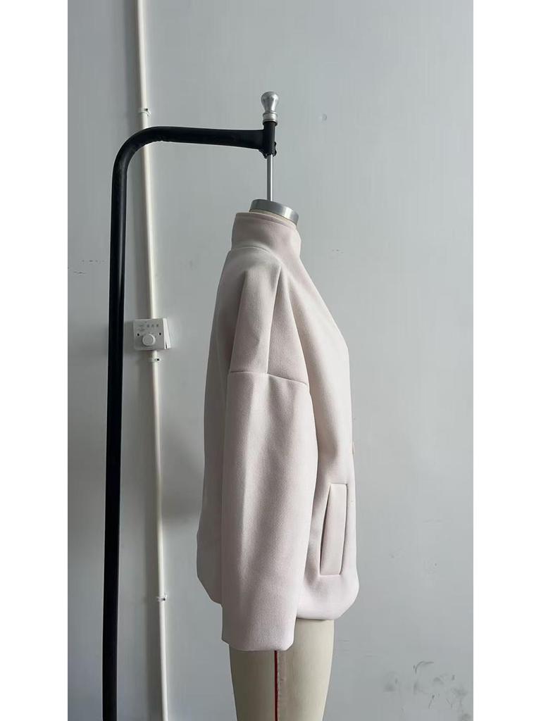 Однотонное двубортное короткое пальто с воротником-стойкой 2025 года - с длинным рукавом, Осень/Зима