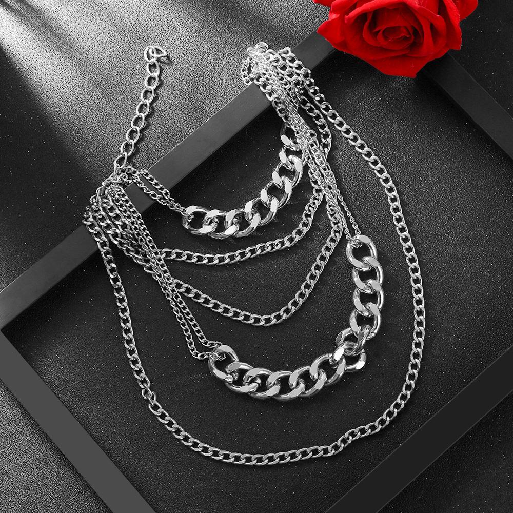 Vintage Exaggerated Collar Statement Multi-layer Pendant Necklace Punk Choker Thick Curb Chain