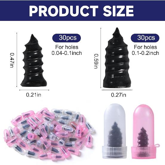 60 Pcs Tire Repair Screws, Tire Repair Rubber Nail, Screw in Tire Plugs,Quick Tool Tire Plugs, Self-Service Tire Repair Rubber Nail Kit for Patching
